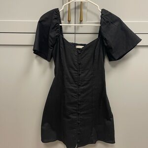 Abercrombie & Fitch Black Linen Blend Puff Sleeve Mini Dress | XSP Petite